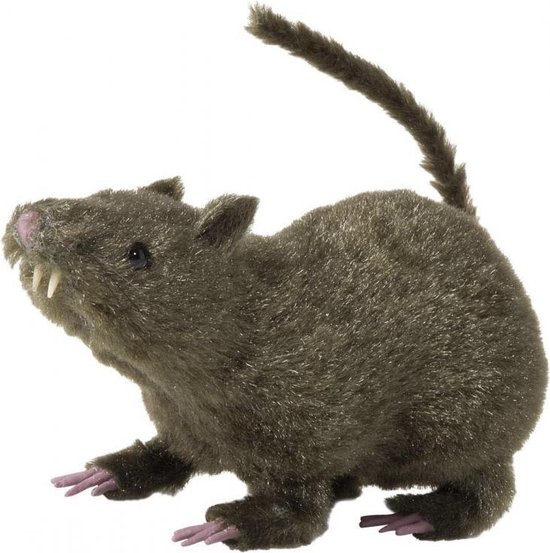 Halloween - Harige horror decoratie rat bruin 21 cm - Halloween decoratie - Enge horror kerkhof deco dieren