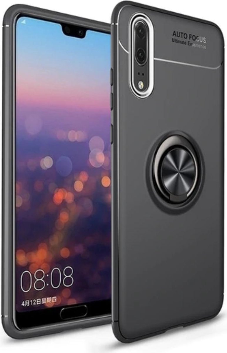 Luxe Extreem Stevige Armor Hoesje voor Huawei P20 - Shockproof Case - Cover Zwart - Magneet - Magnetisch voor autohouder - met Kickstand - Auto Focus