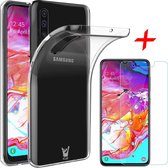 iCall - Samsung Galaxy A70 Hoesje + Screenprotector Case-Friendly - Transparant Soft TPU Siliconen Gel Case met Tempered Glass Gehard Glas