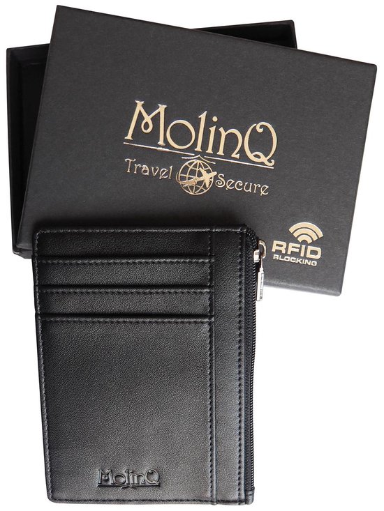 Compacte RFID Portemonnee met Rits en ID-Venster - Anti Skim Pasjeshouder - Zwart - MolinQ