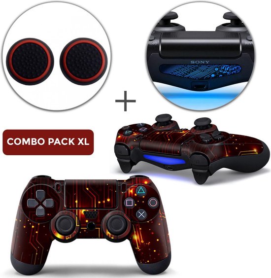 CPU / Rood Combo Pack XL – PS4 Controller Skins PlayStation Stickers + Thumb Grips + Lightbar Skin Sticker