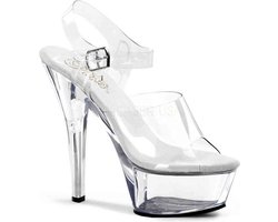 Pleaser - KISS-208 Sandaal met enkelband - US 9 - 39 Shoes - Transparant/Zilverkleurig