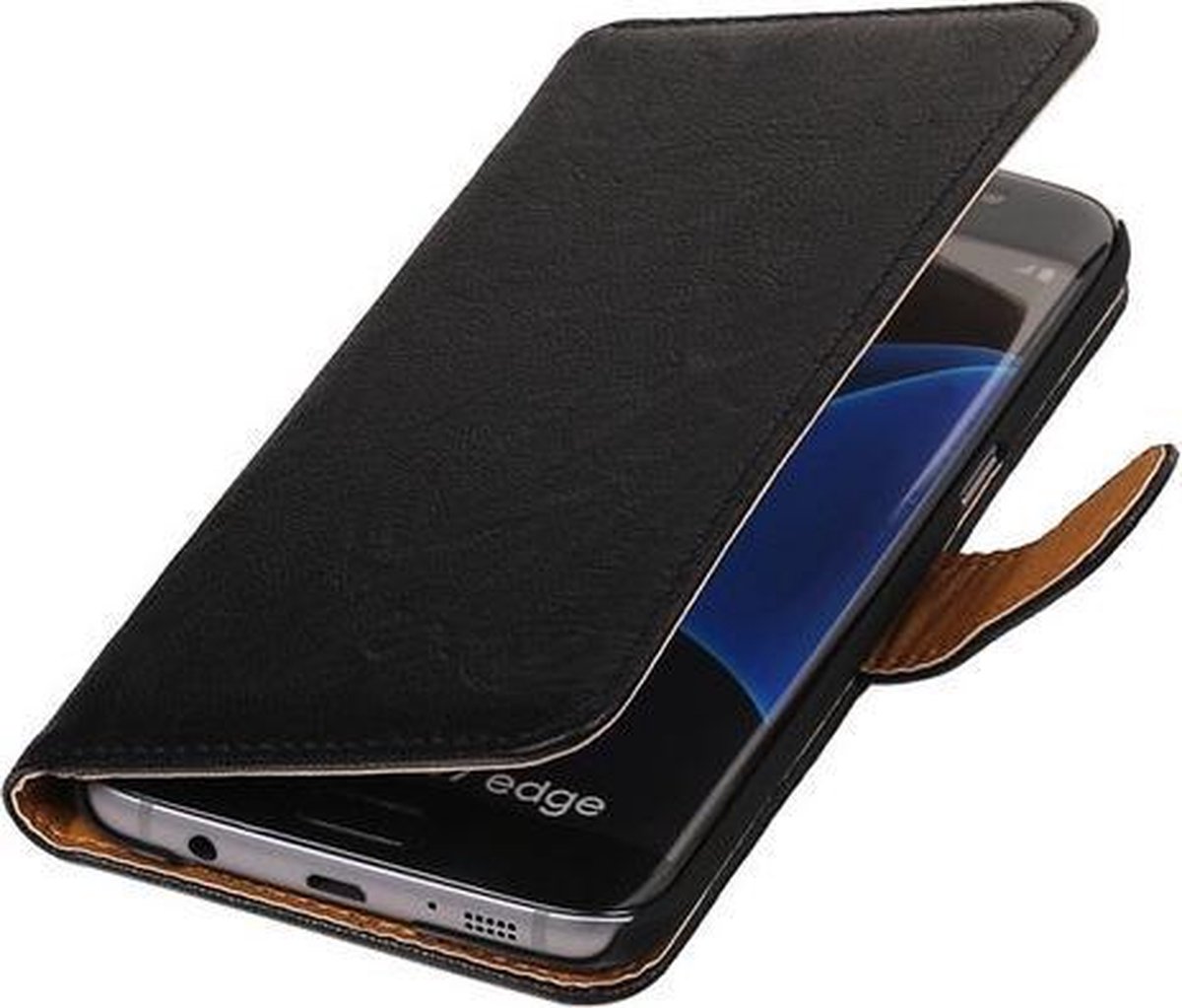 bol.com | Zwart echt lederen telefoonhoesje voor Samsung Galaxy S7 Edge