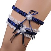 Kousenband - 2 stuks - Wit en Donker Blauw met Bloemetje