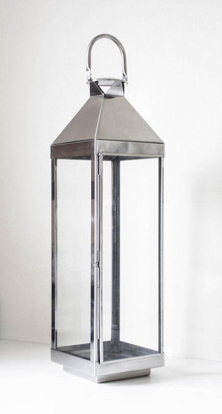 Lantaarn voor - windlicht - roestvrij staal en glas - indoor/outdoor 70cm | bol.com