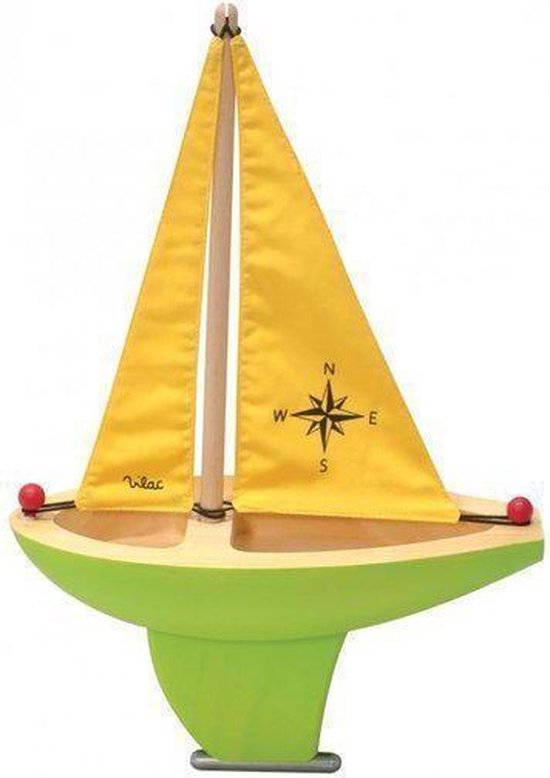 Grote houten speelgoed zeilboot - geel/groen | bol.com