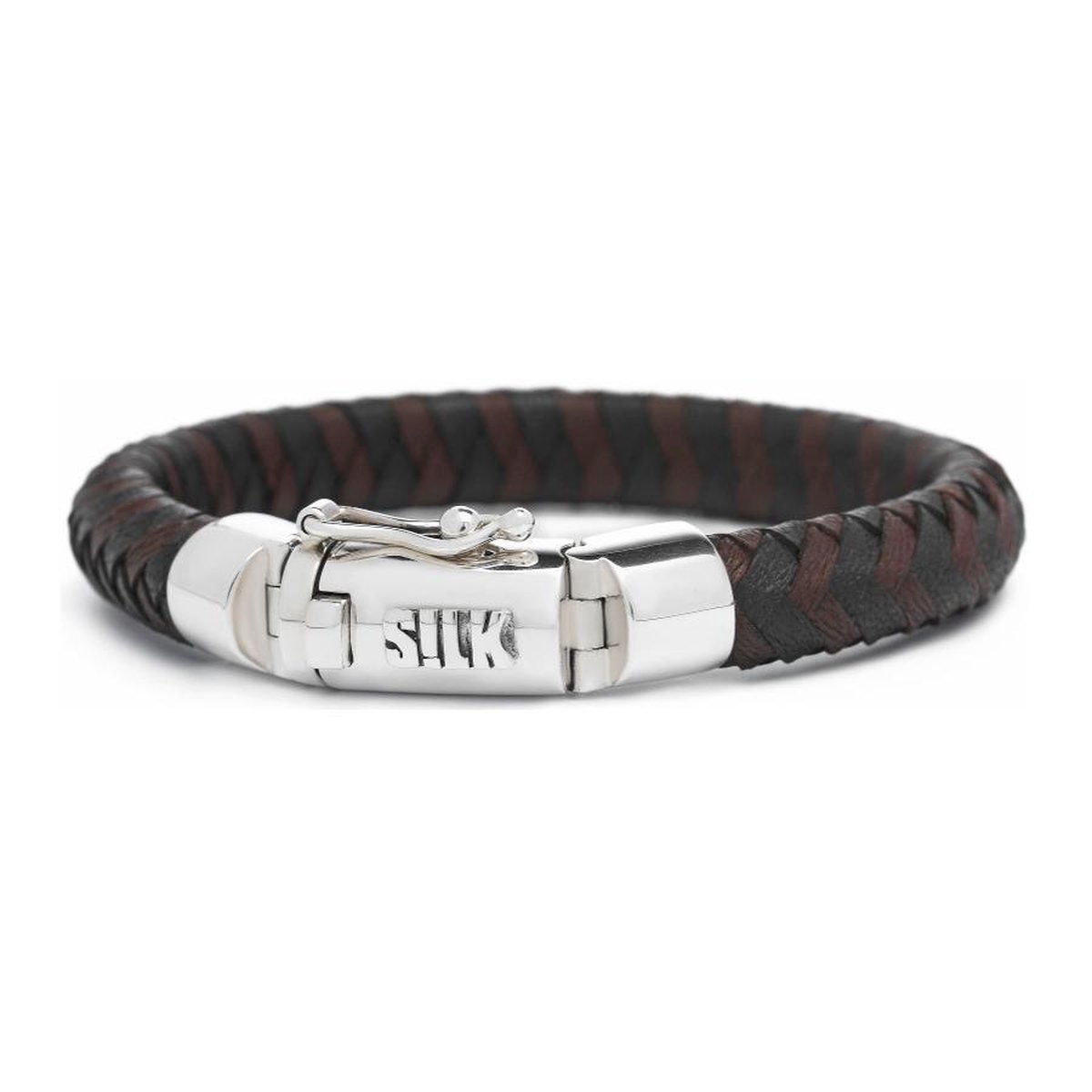 SILK Jewellery - Zilveren Armband - Arch - 326BBR.19 - bruin/zwart leer - Maat 19