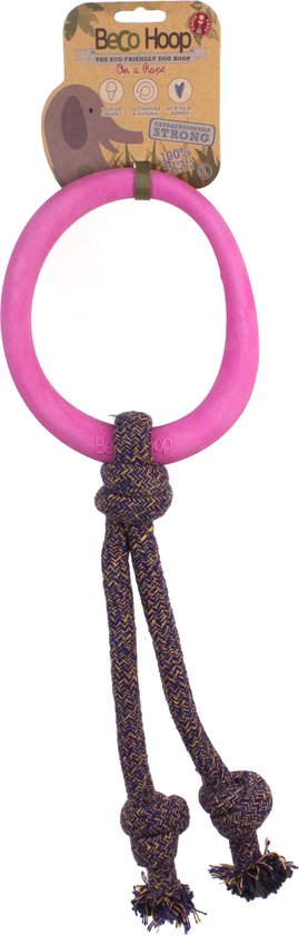 Beco Hoop - Speeltouw voor pups met bijtring - Zacht, Flexibel & Milieuvriendelijk - Groen, Blauw of Roze in maat S/L - Kleur: Roze, Maat: Large