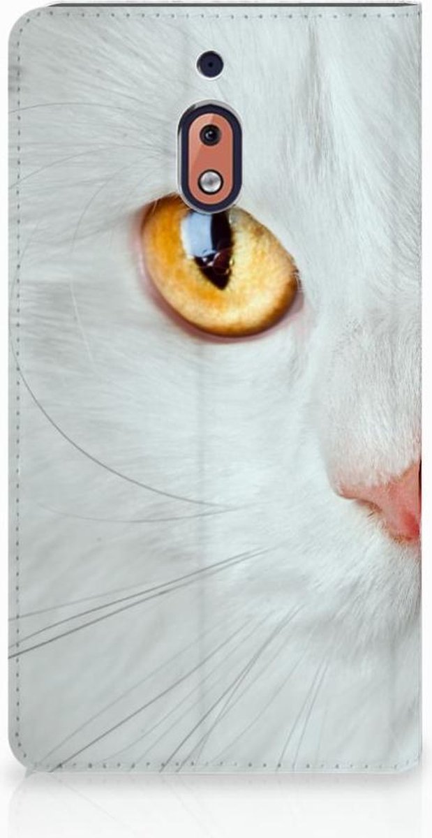 Book Case voor Nokia 2.1 2018 Hoesje maken Witte Kat