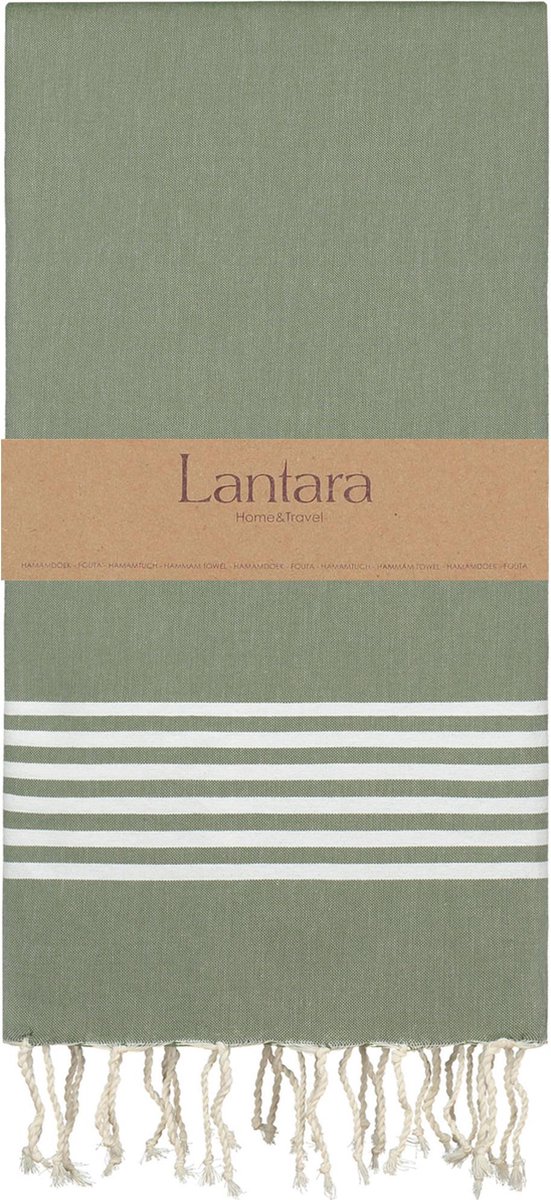 Lantara Provence Hamamdoek Olijf Groen - 100x200cm - Khaki Strandlaken Saunadoek Wellness
