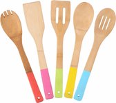Set de spatules et cuillères de cuisine - 5 pièces - Bambou - Multicolore