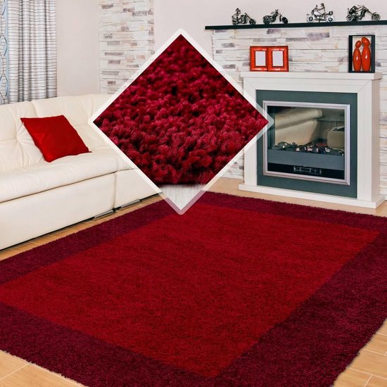 Tapis Shaggy Candy Shaggy Red Frame motif 240 X 340 Cm