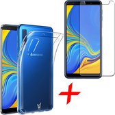 Transparant Hoesje geschikt voor Samsung Galaxy A7 (2018) Soft TPU Gel Siliconen Case + Tempered Glass Screenprotector Transparant iCall