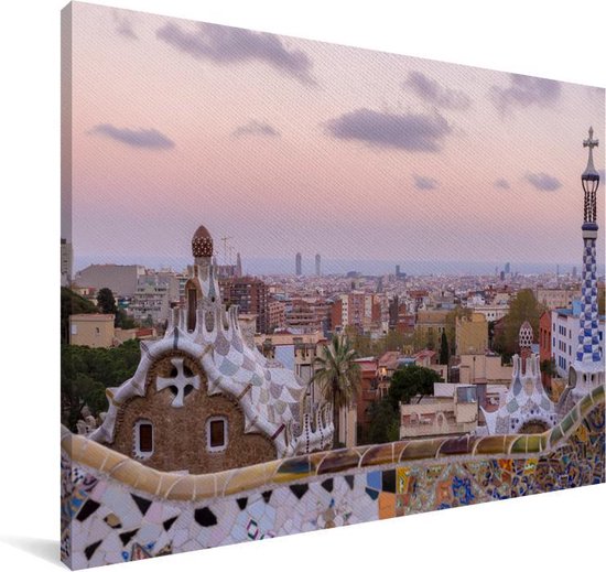 Canvas Schilderij Het Park Güell tijdens de schemering in Spanje - 60x40 cm - Wanddecoratie