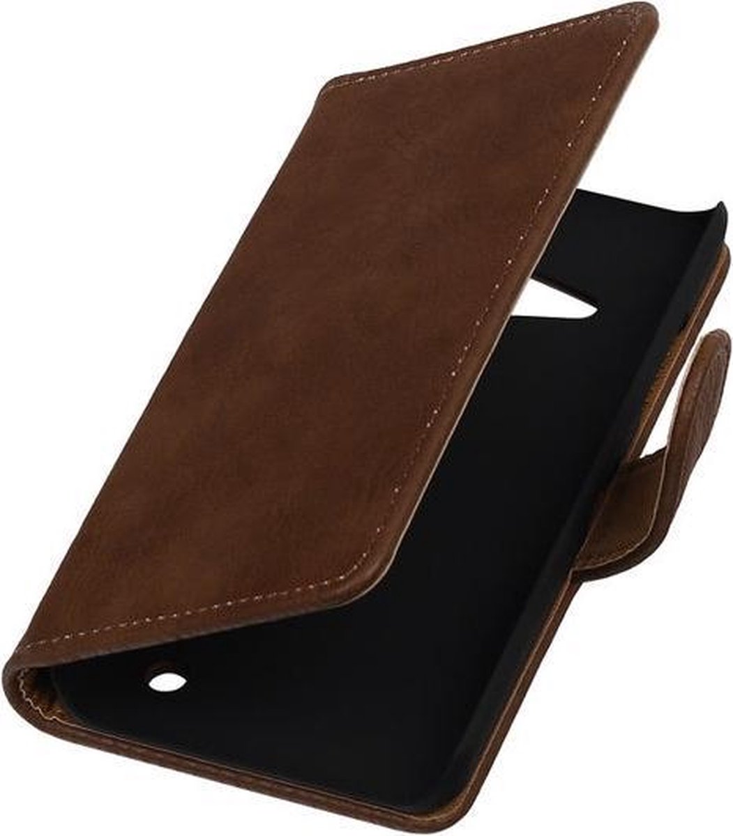 Bruin Hout Booktype Microsoft Lumia 550 Wallet Cover Hoesje