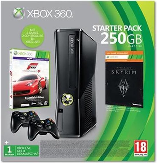 Xbox 360 Slim 250GB + 2 Controllers + 2 Games + 1 Maand Xbox Live Gold | bol