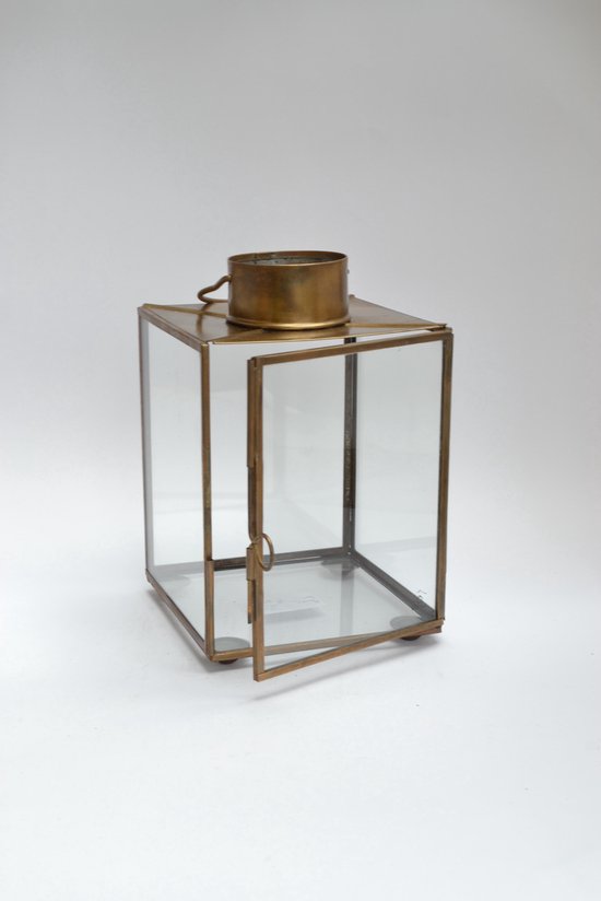 schijf Riskant Bruin Windlicht in koper en glas Brass Antik L13x13x17cm | bol.com