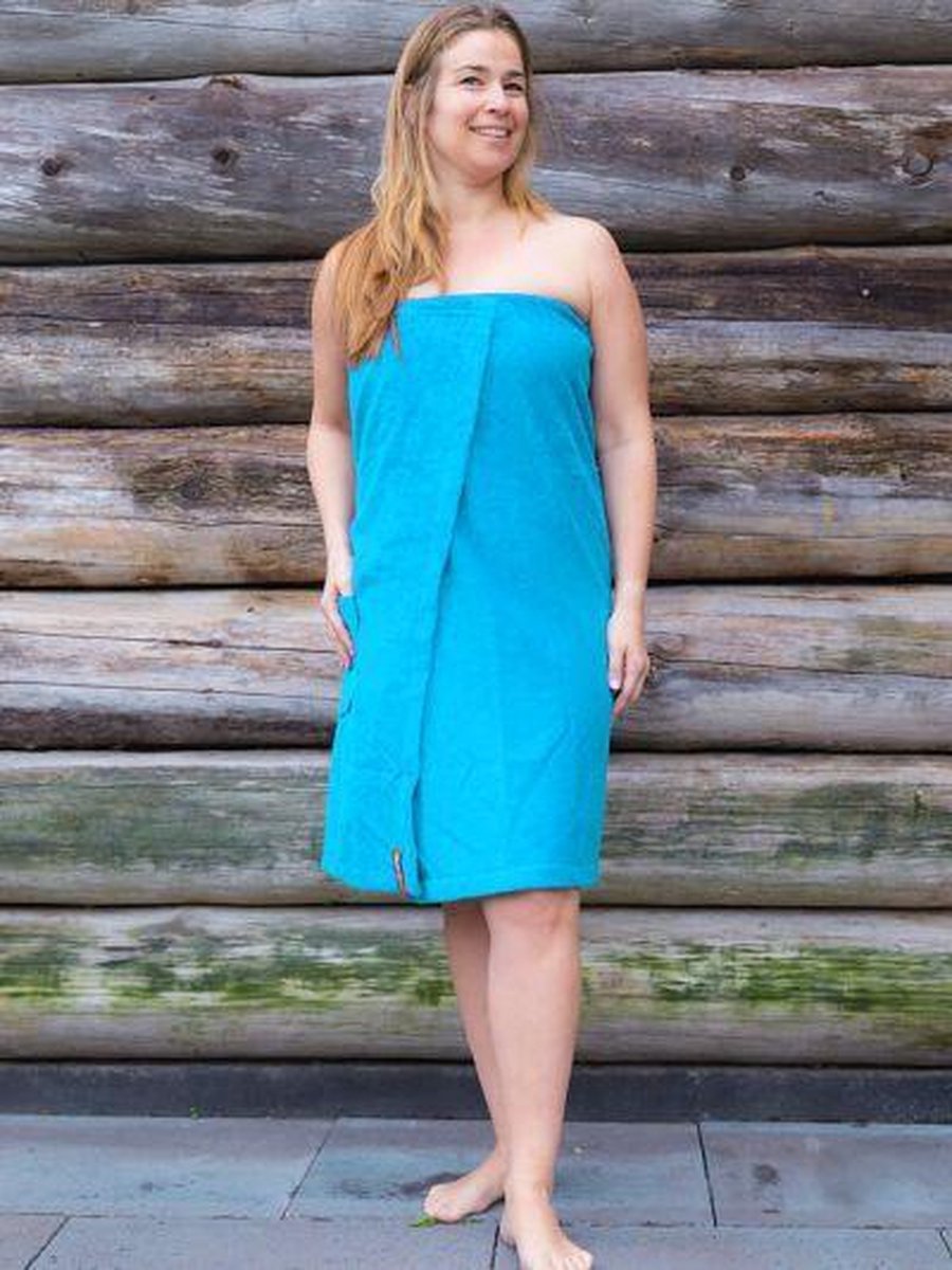 Sauna handdoek dames aquablauw - omslagdoek met klittenband