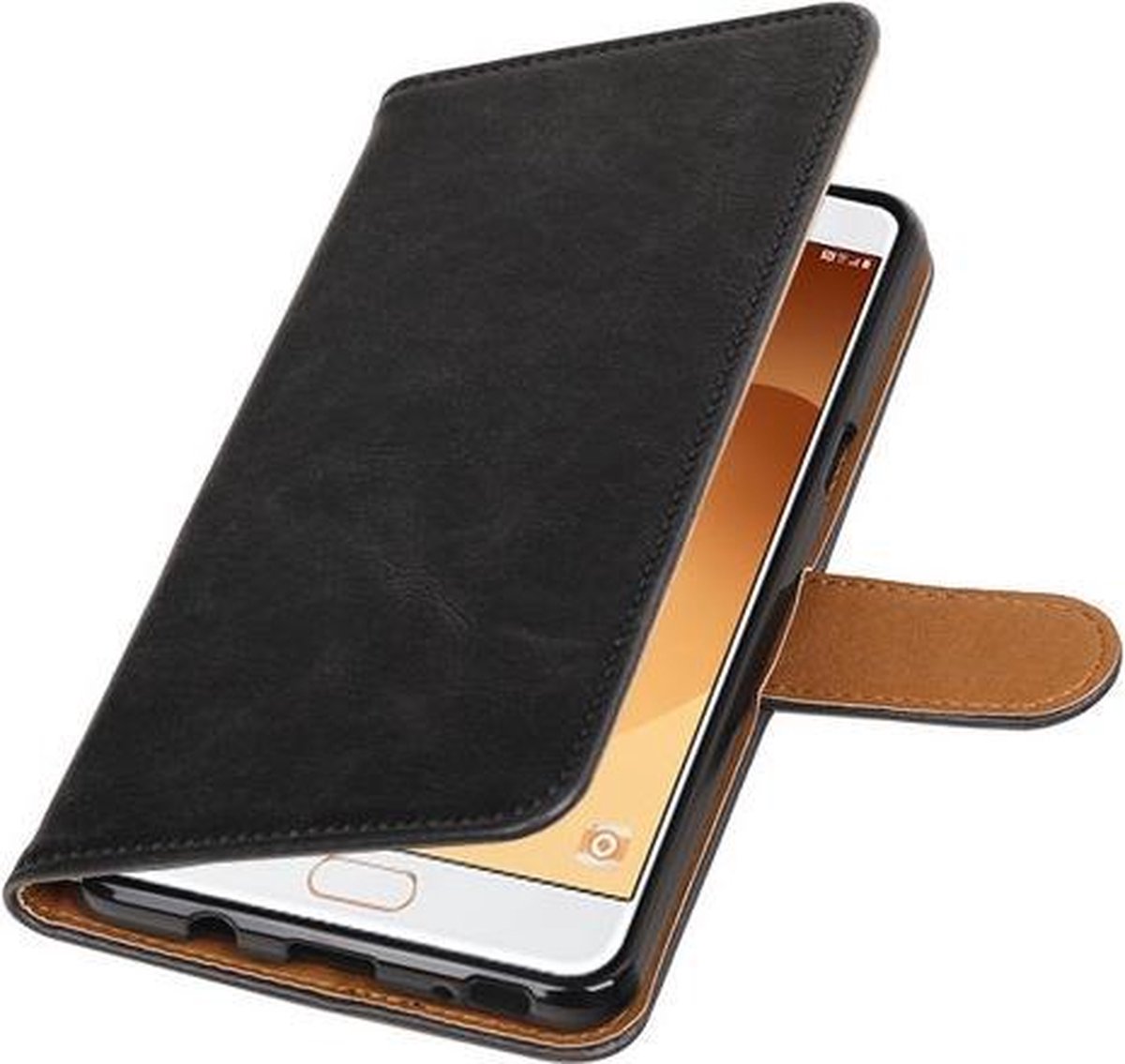 Zwart Pull-Up PU booktype wallet cover hoesje voor Samsung Galaxy C9