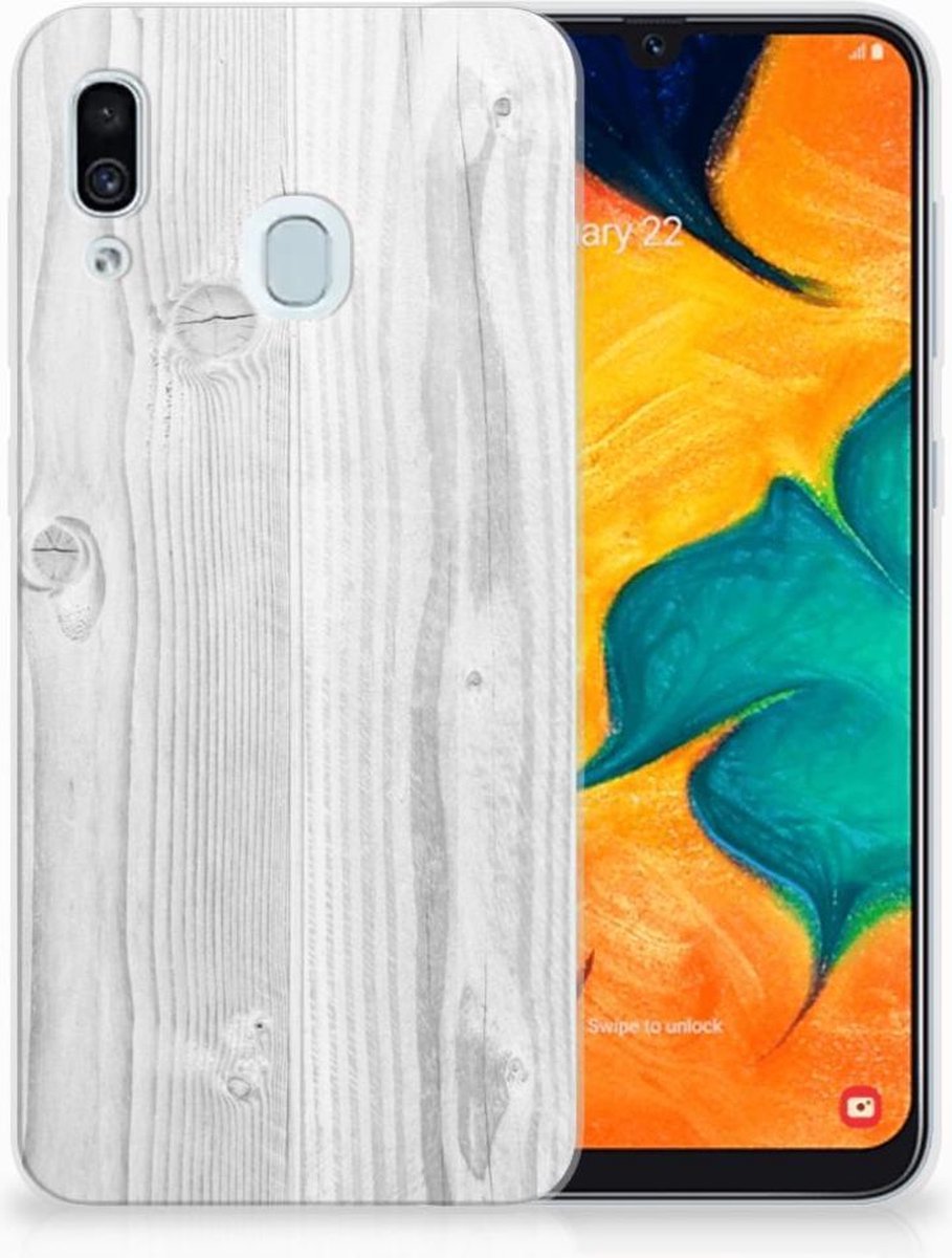 Samsung Galaxy A30 Bumper Hoesje White Wood