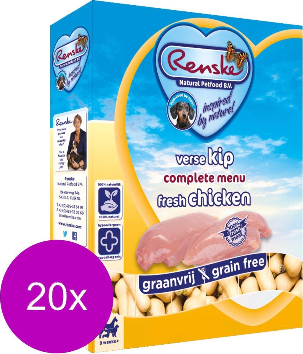 Renske Hond Vers Adult Graanvrij 395 g - Hondenvoer - 20 x Kip