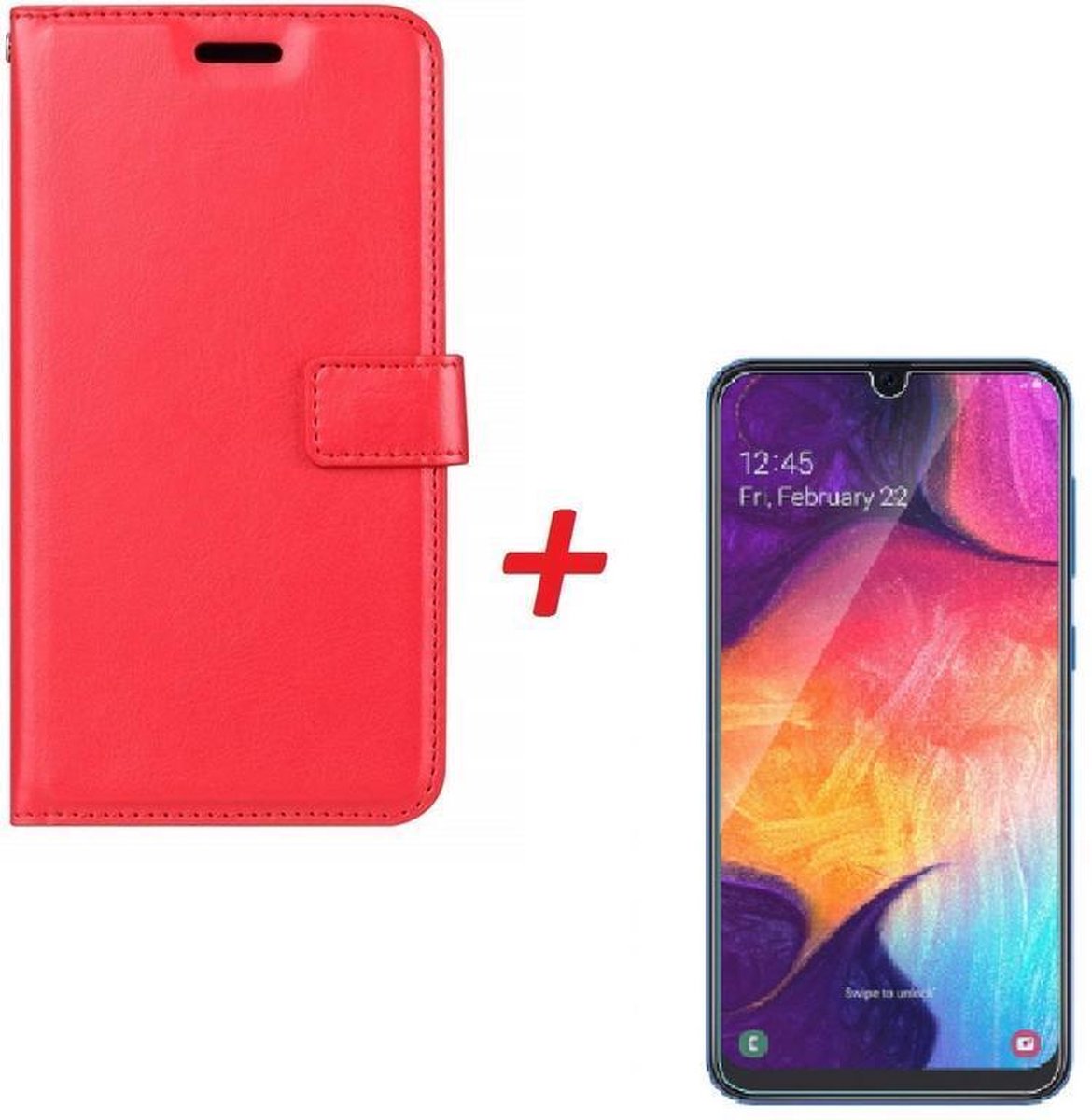 Telefoonhoes Geschikt voor: Samsung Galaxy M20 Portemonnee hoesje rood met Tempered Glas Screen protector