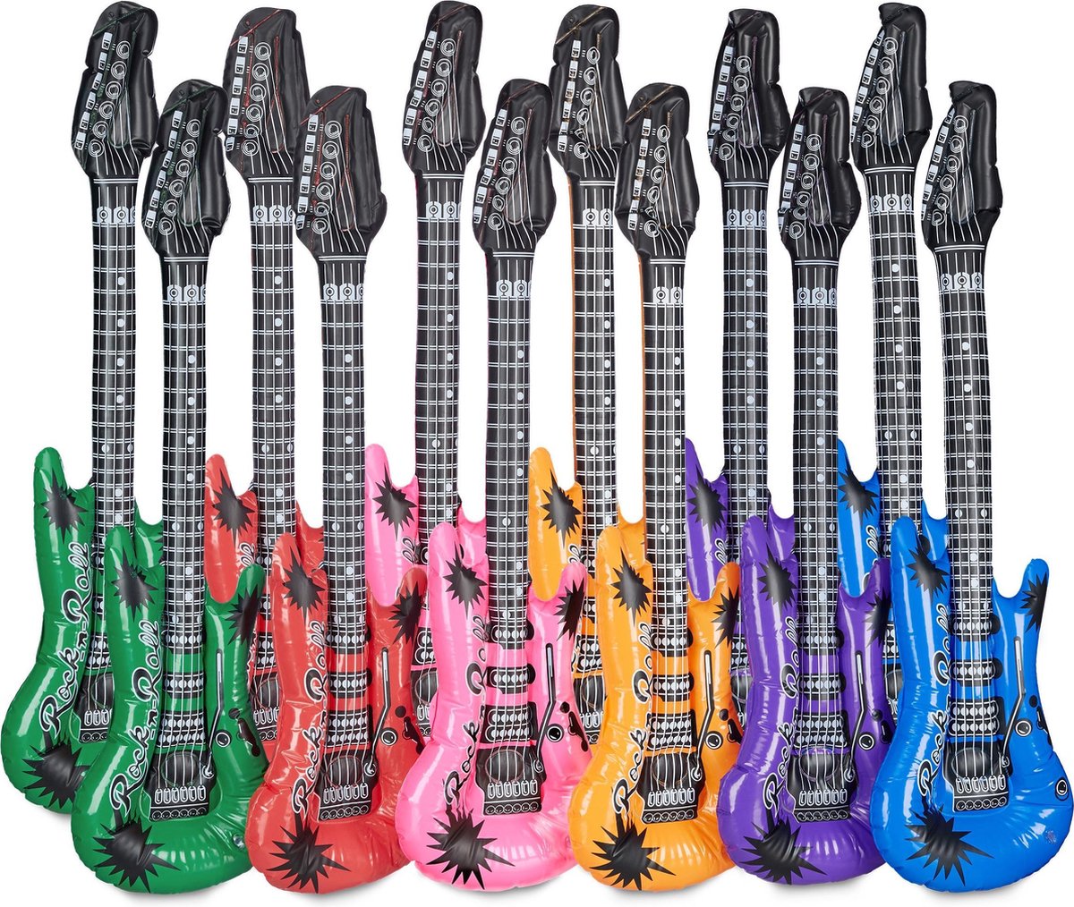 12 opblaasbare gitaar in set - verschillende kleuren - luchtgitaar kinderen | bol.com