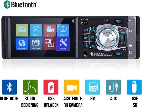 Verbergen Allergie Sterkte Strex Autoradio 4.1" Scherm met Stuurbediening - Bluetooth / AUX / USB -  Incl.... | bol.com