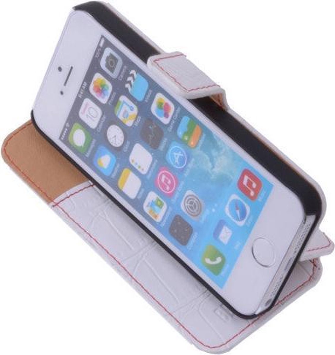 Wit Croco Hoesje iPhone 5 5s Book/Wallet Case/Cover
