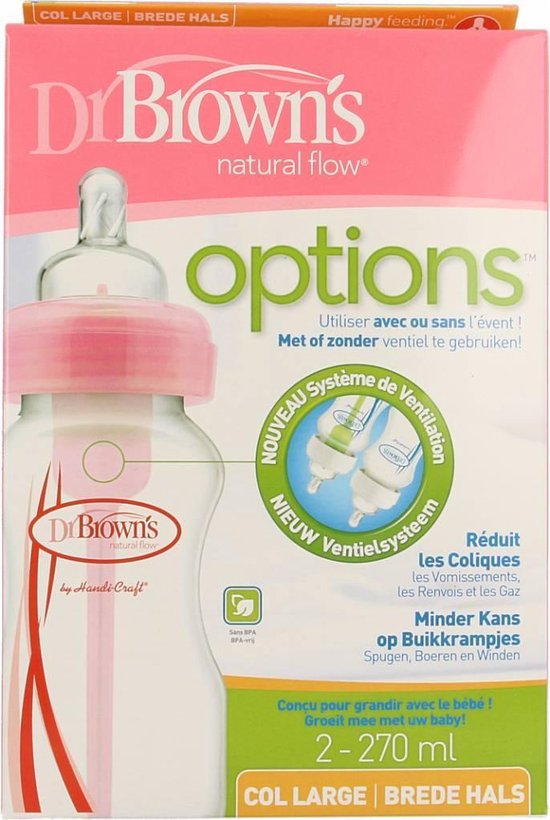 Dr. Brown's Brede halsfles 270 ml roze duopack Options Bottle