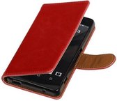 Zakelijke Book Case Telefoonhoesje Geschikt voor de Sony Xperia Z3 Compact - Portemonnee Hoesje - Pasjeshouder Wallet Case - Rood