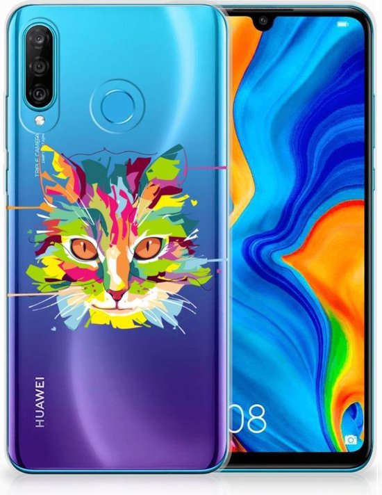 Coque pour Huawei P30 Lite Housse en Cuir Etui de Protection Couleur Cat