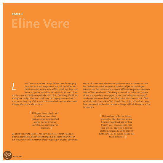 Boekpagina met oranje achtergrond en tekst over Eline Vere.