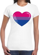 Bi hart gay pride t-shirt wit voor dames S