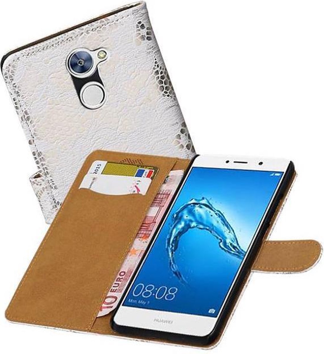 Lace Bookstyle Wallet Case Hoesjes Geschikt voor Huawei Y7 / Y7 Prime Wit