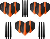 9 stuks Retina – Oranje – Darts flights - en 9 stuks - Medium – darts shafts