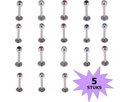 Fako Bijoux® - Labret Piercing - Kristal - 3mm - Set - 5 Stuks