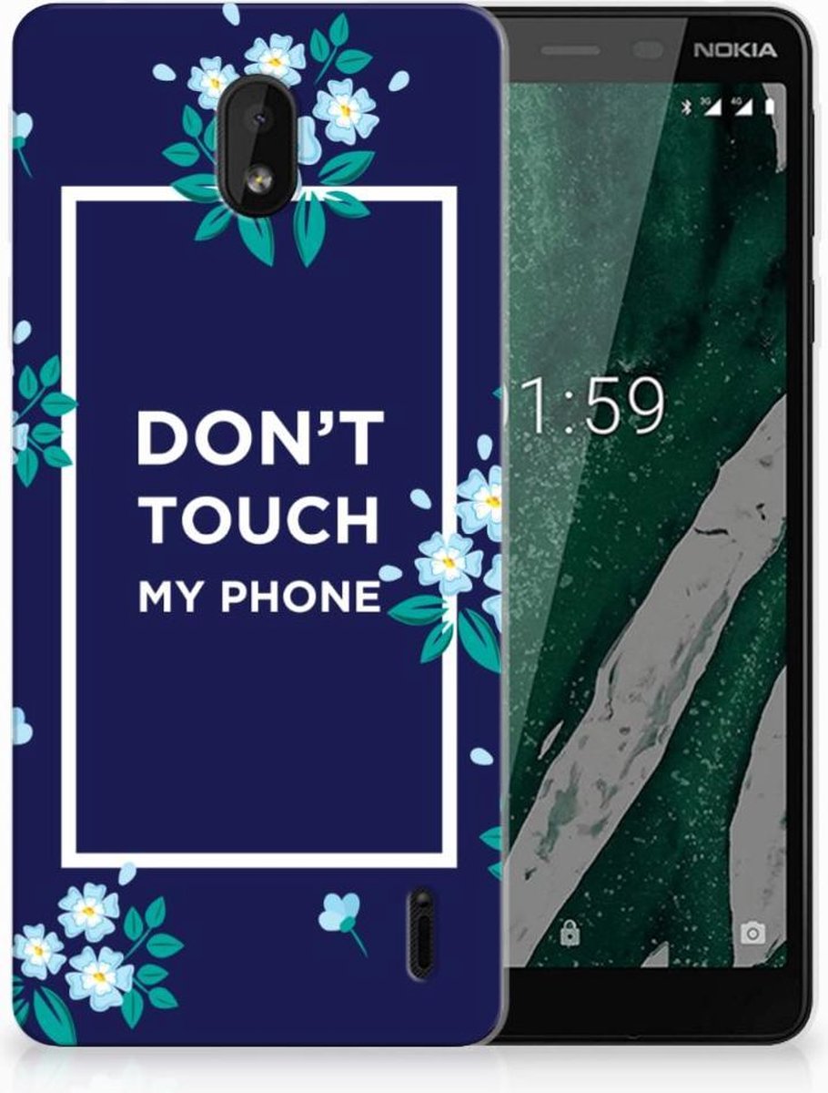 Nokia 1 Plus Silicone-hoesje Flowers Blue DTMP