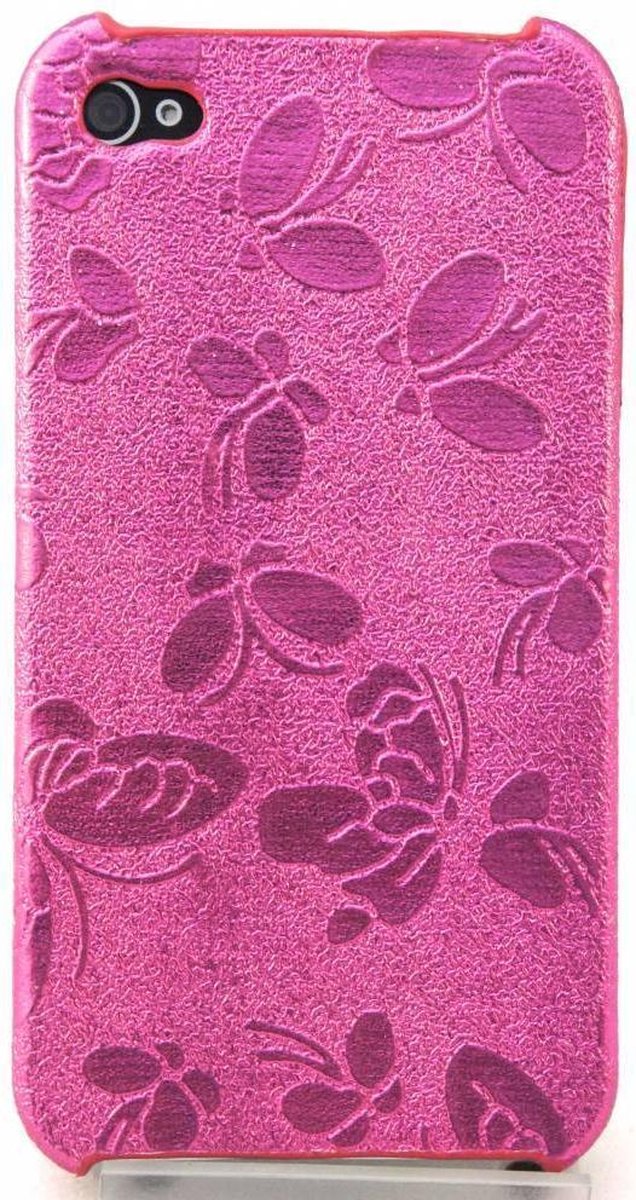 Hard case shiny roze met vlinders voor iPhone 4 en 4S