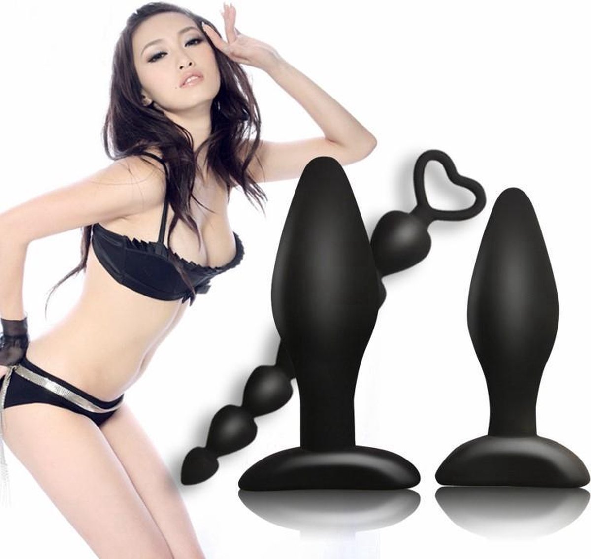 Goedkoopste Anal Toys Trainer set van 3 stuks - Zwart - Mini en Large Anal Beads medium. voor de beginner