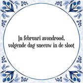 Tegeltje met Spreuk (Tegeltjeswijsheid): In februari avondrood, volgende dag sneeuw in de sloot + Kado verpakking & Plakhanger