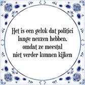 Tegeltje met Spreuk (Tegeltjeswijsheid): Het is een geluk dat politici lange neuzen hebben, omdat ze meestal niet verder kunnen kijken + Kado verpakking & Plakhanger