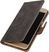 Grijs Hout booktype wallet cover hoesje voor Samsung Galaxy C5