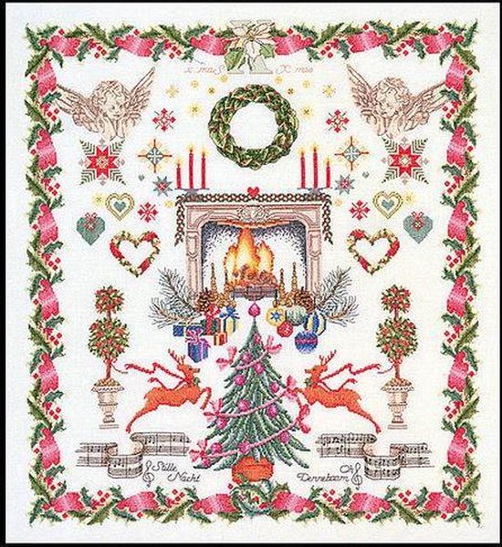 Thea Gouverneur - Borduurpakket met telpatroon - 2077A - Voorgesorteerde DMC Garens - Kerst Design - Aida - 60 cm x 66 cm - DIY Kit