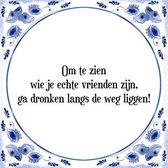 Tegeltje met Spreuk (Tegeltjeswijsheid): Om te zien wie je echte vrienden zijn, ga dronken langs de weg liggen! + Kado verpakking & Plakhanger