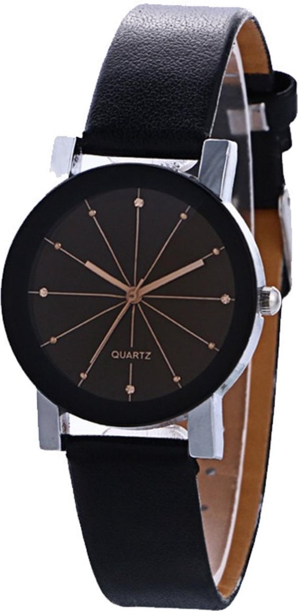 Fako® - Horloge - Black Quartz - Ø 31mm - Roségoud Zwart