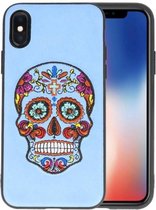 Borduurwerk Doodshoofd Back Cases voor iPhone X Pastel Blauw