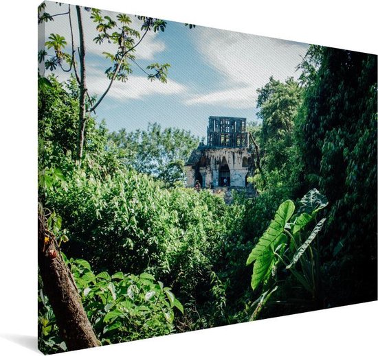 Jungle ruin in Palenque Mexico Canvas 180x120 cm - Tirage photo sur toile (Décoration murale salon / chambre) XXL / Groot format!
