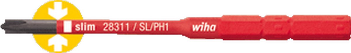 Wiha VDE Plat, Plus/minus Verwisselbare kling SL/PH 1 75 mm Geschikt voor Wiha Torque