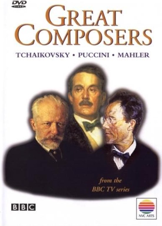 DVD-hoes met de titel 'Great Composers', met portretten van Tsjaikovski, Puccini en Mahler, uit de BBC TV-serie.
